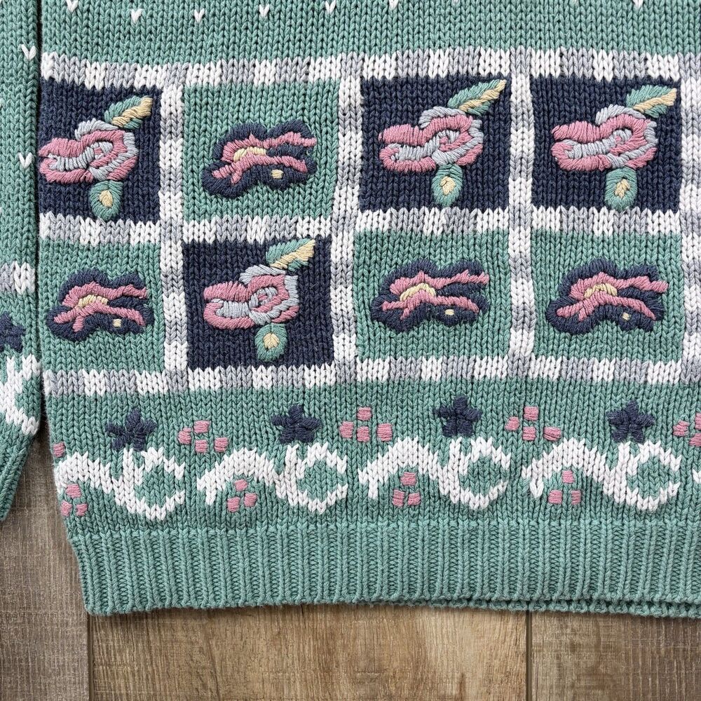 Vintage Floral Cottagecore Sweater Size M Granny Embroidered Feminine Spring - Picture 4 of 14